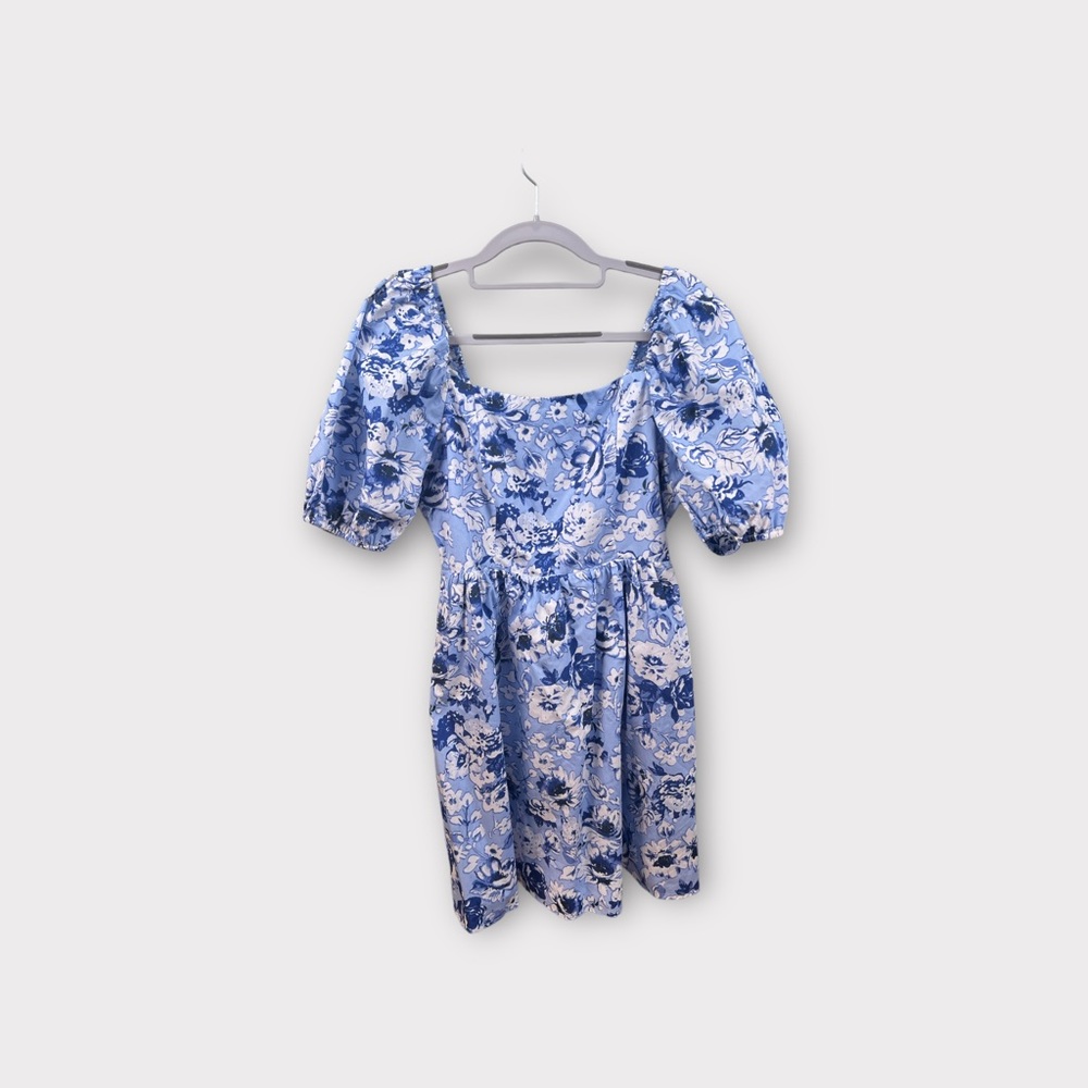 Copper Key Women’s Sz Medium MIDI dress Blue White Flowers Spring Derby